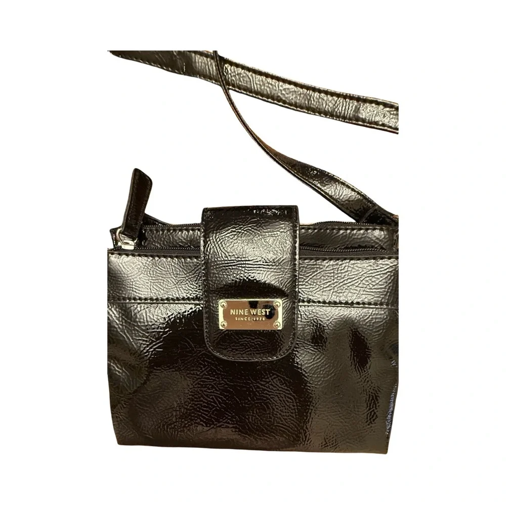 Nine West Shiny Black Crossbody Bag